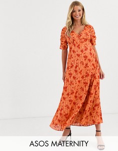 Чайное платье макси на пуговицах с цветочным принтом ASOS DESIGN Maternity-Мульти