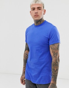 Синяя удлиненная футболка с отворотами на рукавах и боковыми разрезами ASOS DESIGN-Синий