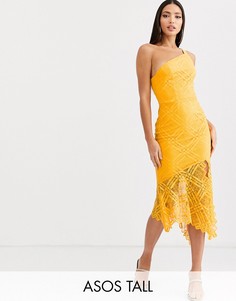 Кружевное платье миди на одно плечо ASOS DESIGN Tall-Желтый