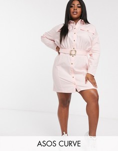 Платье-рубашка мини с ремнем ASOS DESIGN Curve-Розовый