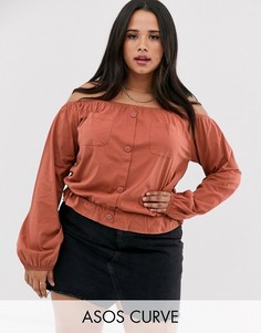 Топ с широким вырезом и карманами в стиле милитари ASOS DESIGN Curve-Фиолетовый