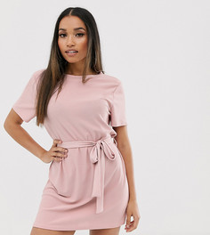 Эксклюзивное розовое платье-футболка с вырезом на спине и поясом Missguided Petite-Розовый