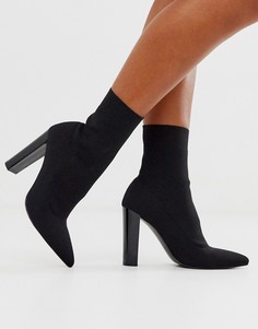 Черные ботильоны на блочном каблуке и с верхом из ткани ASOS DESIGN Enhance-Черный
