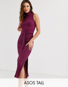 Платье миди в рубчик без рукавов с поясом ASOS DESIGN Tall-Черный