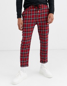 Красные укороченные брюки в клетку тартан со шнурком Only & Sons-Красный