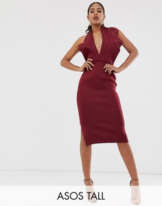 Платье-футляр миди на молнии сбоку ASOS DESIGN Tall-Красный