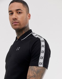 Черное поло с молнией и логотипом на ленте Armani Exchange-Черный