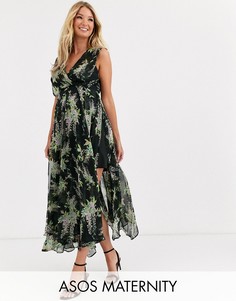 Фиолетовое платье макси с запахом и цветочным принтом ASOS DESIGN Maternity-Мульти