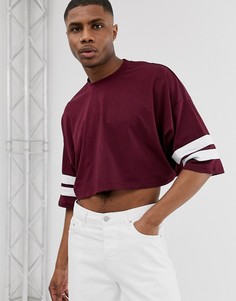 Бордовая укороченная oversize-футболка с полосками ASOS DESIGN-Серый