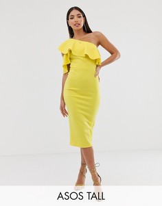 Платье миди на одно плечо и с оборками ASOS DESIGN Tall-Зеленый