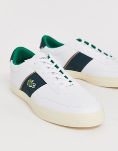 Белые кожаные кроссовки с зелеными полосками по бокам Lacoste - Courtmaster-Белый