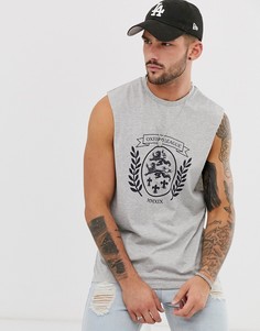 Свободная футболка без рукавов с принтом \Oxford\" ASOS DESIGN-Серый