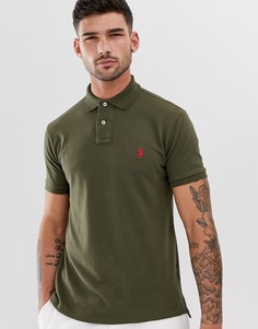 Поло зауженного кроя из ткани пике цвета хаки с логотипом Polo Ralph Lauren-Зеленый