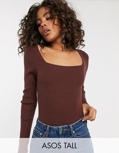 Джемпер с квадратным вырезом и перекрестными лямками на спине ASOS DESIGN Tall-Коричневый