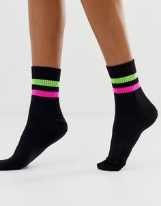 Носки до щиколотки в рубчик с полосками ASOS DESIGN-Черный