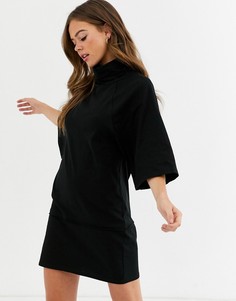 Платье мини с рукавами 3/4 и высоким воротом ASOS DESIGN-Черный