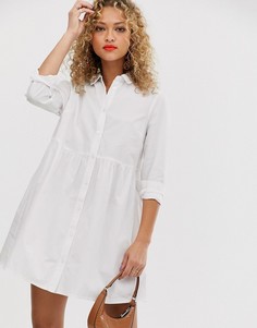 Свободное хлопковое платье-рубашка мини ASOS DESIGN-Белый