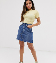 Выбеленная джинсовая юбка с необработанным краем River Island Petite-Синий