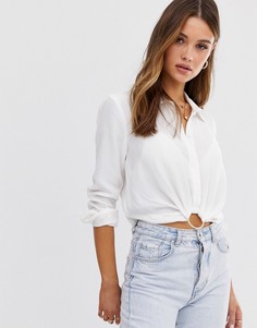 Белая укороченная рубашка с кольцом River Island-Белый