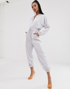 Атласный комбинезон с капюшоном ASOS DESIGN-Серебряный