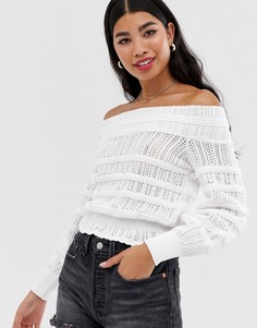 Джемпер кроше с открытыми плечами ASOS DESIGN-Белый