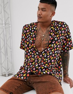 Свободная рубашка из вискозы с принтом ASOS DESIGN-Черный