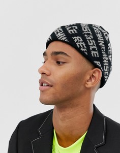 Шапка-бини с принтом ASOS DESIGN-Черный