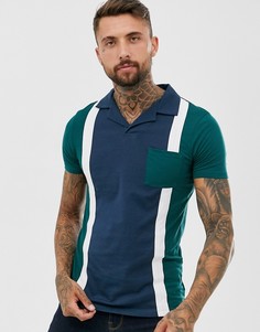 Темно-синяя футболка-поло с вертикальными вставками ASOS DESIGN-Темно-синий