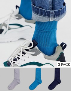 Набор из 3 пар спортивных носков синего и сине-зеленого цвета ASOS DESIGN - Скидка-Мульти