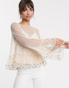 Полупрозрачный свободный топ с бусинами ASOS DESIGN-Розовый