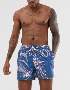 Короткие шорты для плавания с мраморным принтом ASOS DESIGN-Синий