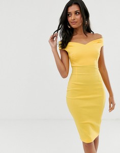 Облегающее платье миди с открытыми плечами Vesper-Желтый