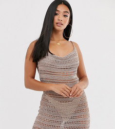 Платье мини цвета \металлик\" со свободным воротом ASOS DESIGN Petite-Золотой