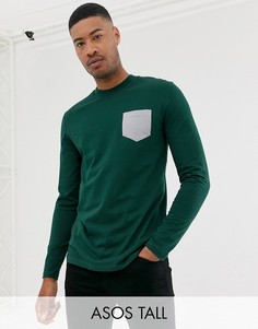 Зеленый лонгслив с контрастным карманом ASOS DESIGN Tall