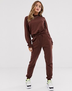 Спортивный свитшот и джоггеры с завязкой ASOS DESIGN-Коричневый