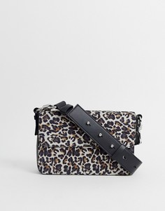 Кожаная сумка через плечо с леопардовым принтом AllSaints-Черный