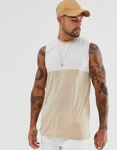 Майка из ткани с добавлением льна и контрастной кокеткой ASOS DESIGN-Бежевый