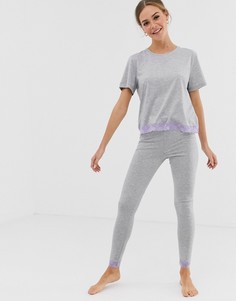 Леггинсы с кружевной отделкой ASOS DESIGN-Серый