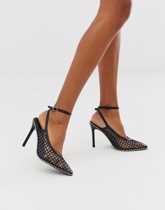 Черные остроносые туфли на каблуке с заклепками ASOS DESIGN - Permission-Черный