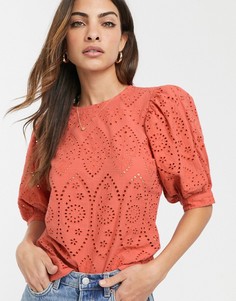 Топ с вышивкой ришелье и объемными короткими рукавами ASOS DESIGN-Красный