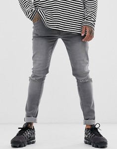 Серые облегающие джинсы с рваной отделкой Soul Star - DEO-Серый