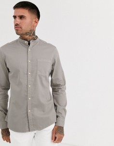Серая облегающая джинсовая рубашка из органического хлопка с воротником на пуговице ASOS DESIGN-Серый
