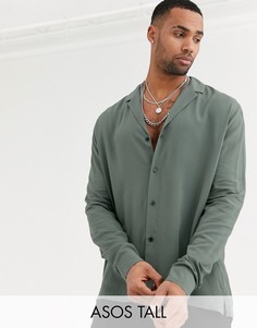 Свободная рубашка цвета хаки из вискозы с отложным воротником ASOS DESIGN Tall-Зеленый