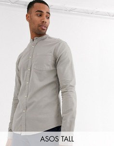 Серая приталенная джинсовая рубашка с воротником на пуговице ASOS DESIGN Tall-Серый