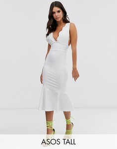Платье миди с кружевным топом ASOS DESIGN Tall-Белый