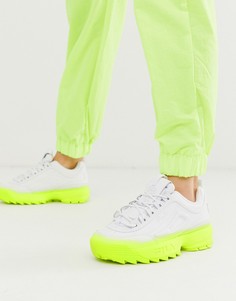 Кроссовки с желтой подошвой с выцветшим эффектом Fila Disruptor II-Белый