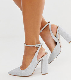 Серебристые туфли на каблуке с блестками ASOS DESIGN-Серебряный