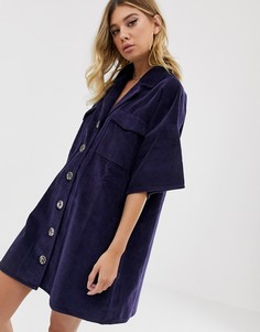 Синее вельветовое платье-рубашка ASOS DESIGN-Синий