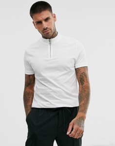 Белая футболка из органического хлопка с высоким воротом на молнии ASOS DESIGN-Белый