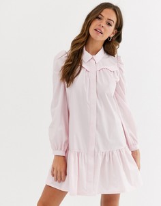 Повседневное хлопковое платье-рубашка мини с баской ASOS DESIGN-Розовый